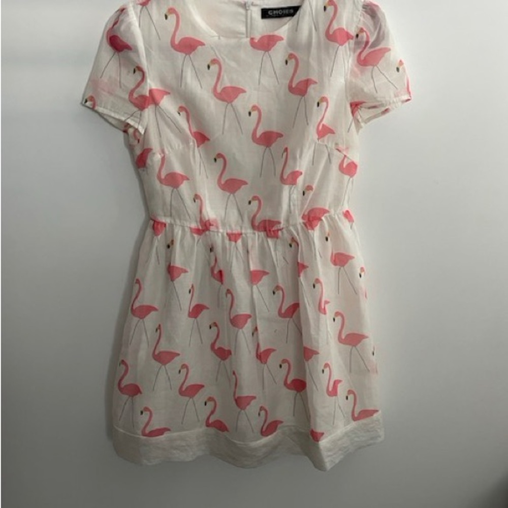Choies Pink and White Dress in a Flamingo Print Women's Size M